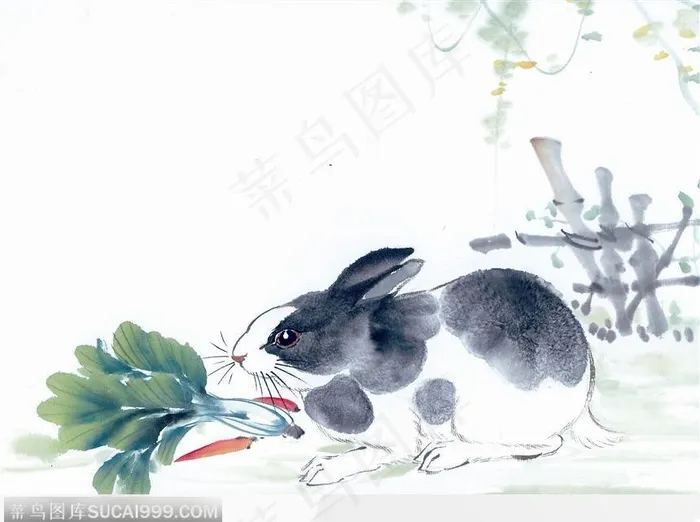 水墨画兔子图