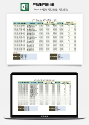 产品生产统计表excel模板预览图