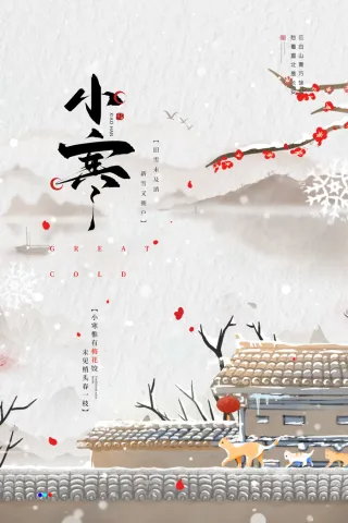 中国风大气小寒节气宣传海报模版