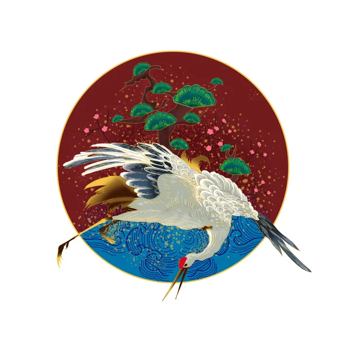 中国风国潮仙鹤山水插画手绘元素场景psd设计素材psd模版下载