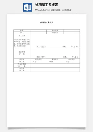 试用员工考核表word模板预览图