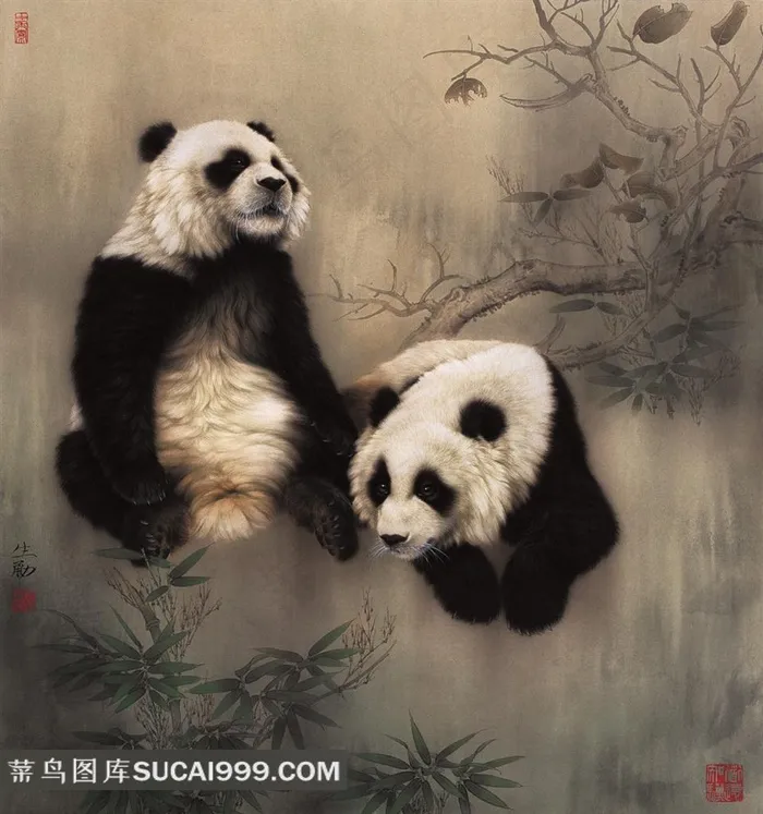 工笔画写实大熊猫图片