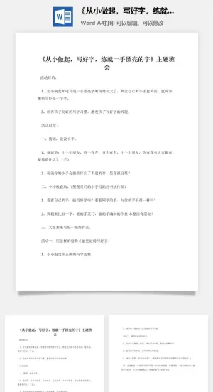 《从小做起，写好字，练就一手漂亮的字》主题班会预览图