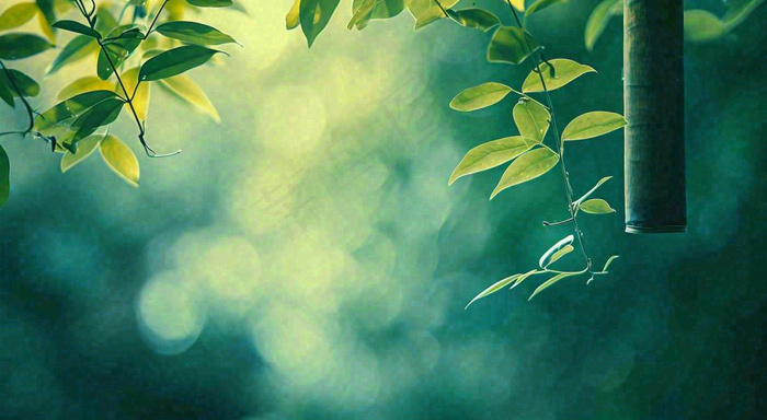 绿色树叶意境模糊光照叶子，春天夏日，春分立夏摄影图