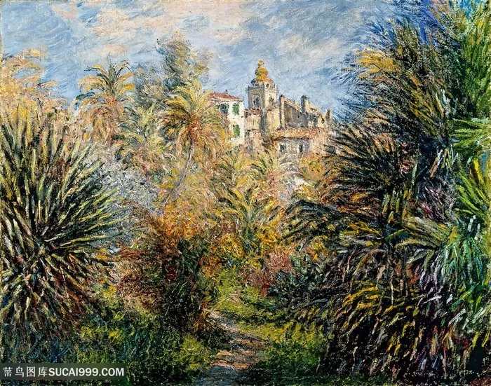 印象派莫奈花园城堡油画图片