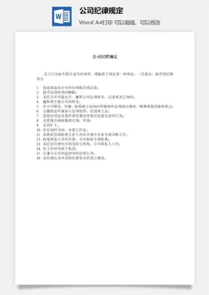公司纪律规定word模板预览图
