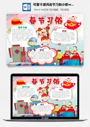 可爱卡通风春节习俗小报word手抄报预览图