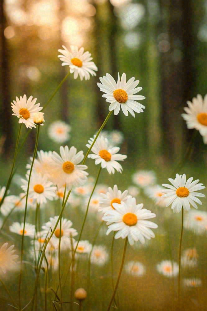 落日小花小草花朵特写，郊游玩耍意境摄影图