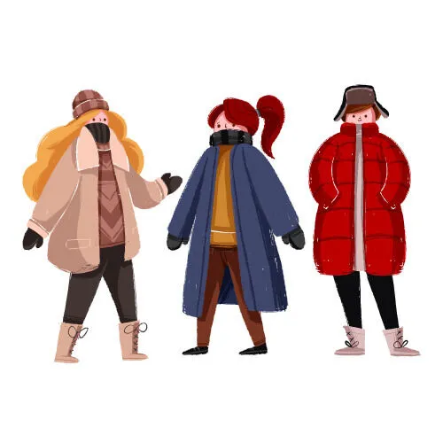 冬天服饰服装冬装穿冬装保暖冬季卡通人物男女装Ai矢量图片素材