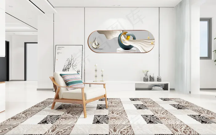 简约文艺家装室内设计海报室内背景图现代几何长图客厅