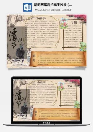 校园清明节踏青扫墓手抄报电子小报黑板报展板报海报设计模板素材预览图