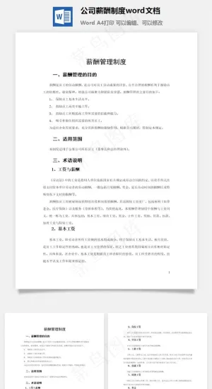 公司薪酬制度word文档预览图