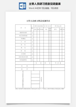 主管人员研习班意见调查表word模板预览图