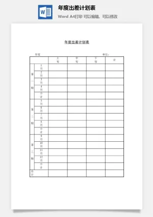 年度出差计划表word模板预览图