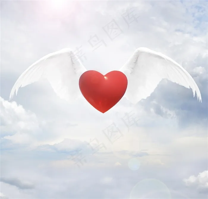 天空中的爱心与翅膀