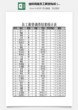 抽样调查员工薪资构成excel模板预览图