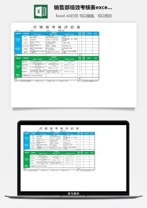 50销售部绩效考核表excel表格模板预览图