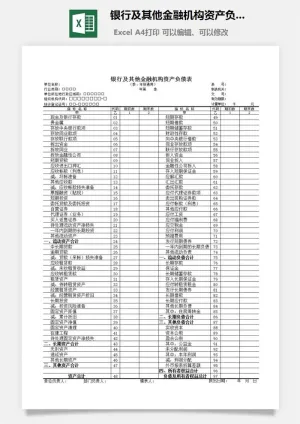 银行及其他金融机构资产负债表excel模板预览图