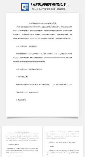 行政事业单位年终财务分析报告范文word模板预览图