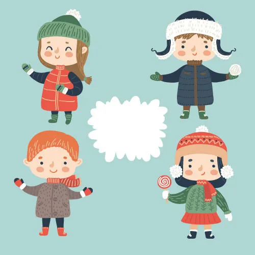 冬天服饰服装冬装穿冬装保暖冬季卡通人物男女装Ai矢量图片素材