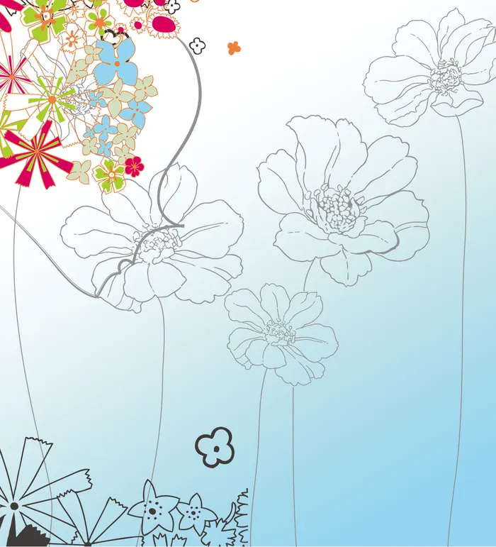 格桑花漂亮花卉线描图案