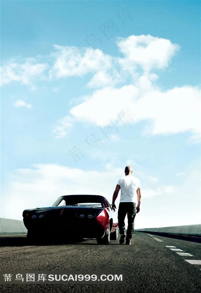 蓝天白云下的男人与赛车电影速度与激情海报