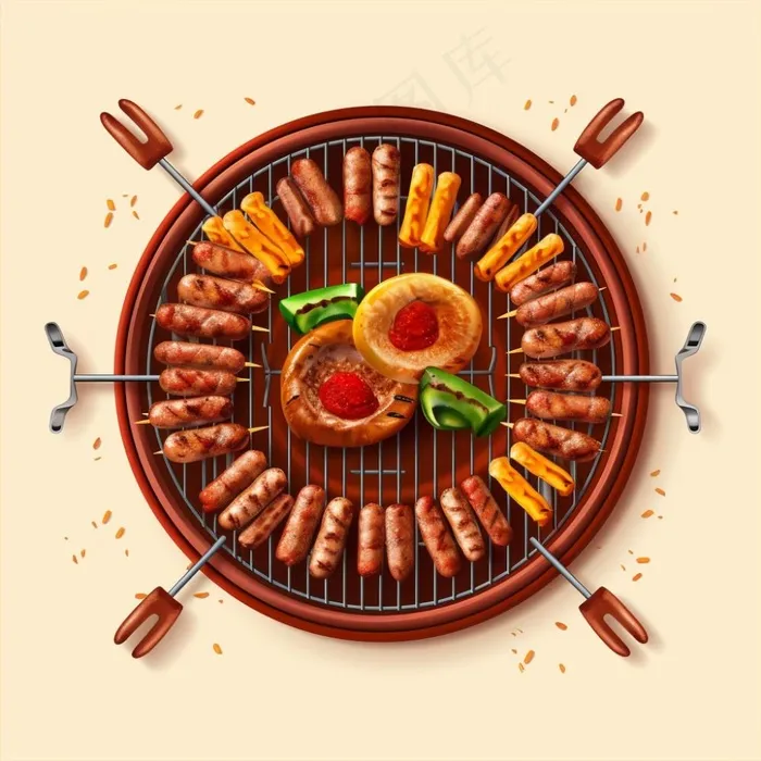 烧烤烤肉美食食物插画素材背景