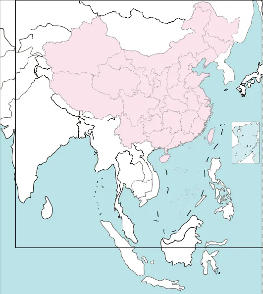 中国地图带邻国白色带轮廓线地图