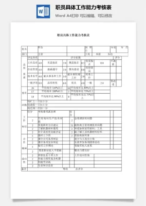 职员具体工作能力考核表word模板预览图
