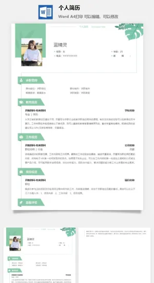 个人求职简历预览图