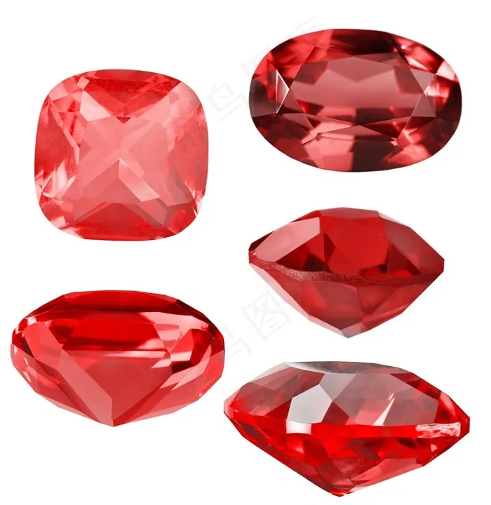 五颗不同形状的红宝石高清图片
