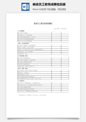 新进员工教育成果检测表word模板预览图