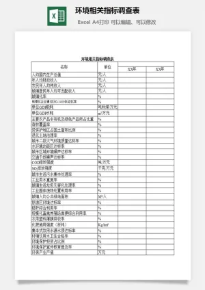 环境相关指标调查表excel模板预览图