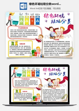 绿色环境垃圾分类word手抄报预览图