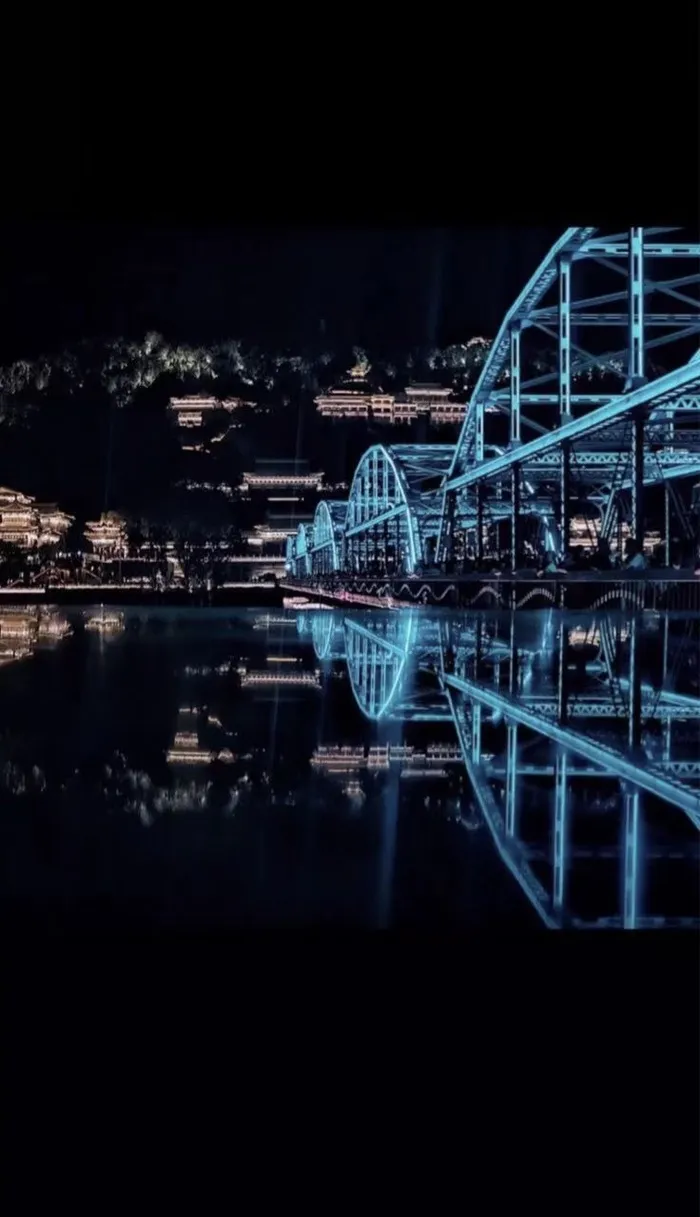 兰州中山桥夜景图