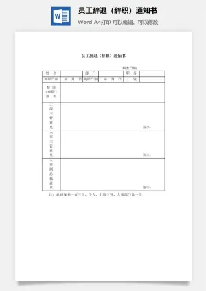 员工辞退（辞职）通知书word模板预览图