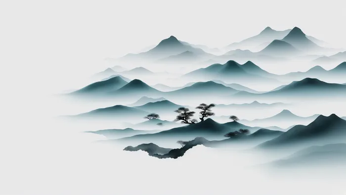 大气写意中国传统水墨画山水插画壁纸-千山