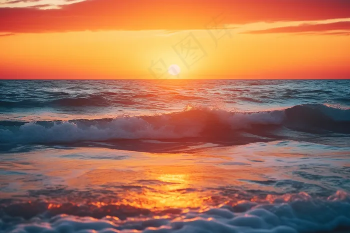 海洋海边日出日落夕阳摄影图