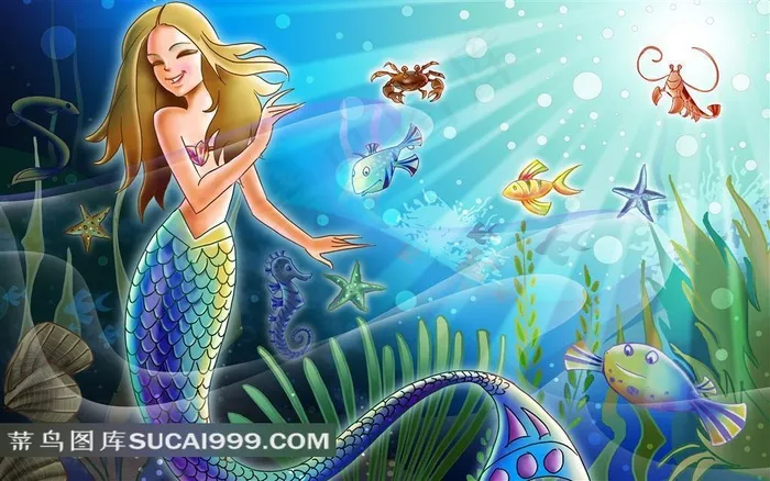 海底世界美人鱼动漫插画
