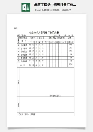 年度工程类中初级打分汇总表excel模板预览图