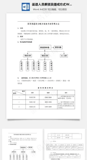 渠道人员薪资及提成方式Word文档预览图