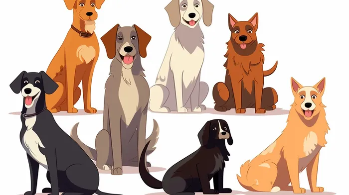 一群可爱的狗狗卡通插画素材