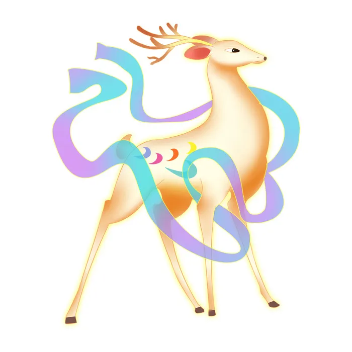 手绘国潮中国风敦煌神话九色鹿仙鹿麋鹿白鹿插画装饰psd设计素材psd