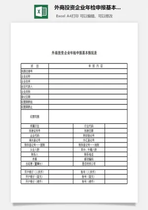 外商投资企业年检申报基本情况表excel模板预览图