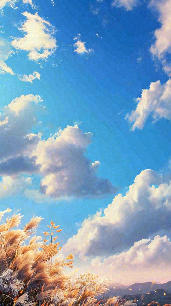 秋天蓝天户外芦苇草，立秋秋分摄影图