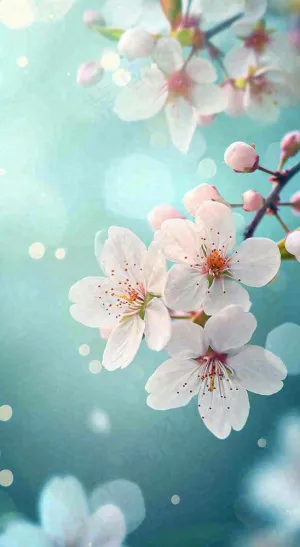 白色樱花花朵鲜花在阳光下，春天立春春分惊蛰摄影图