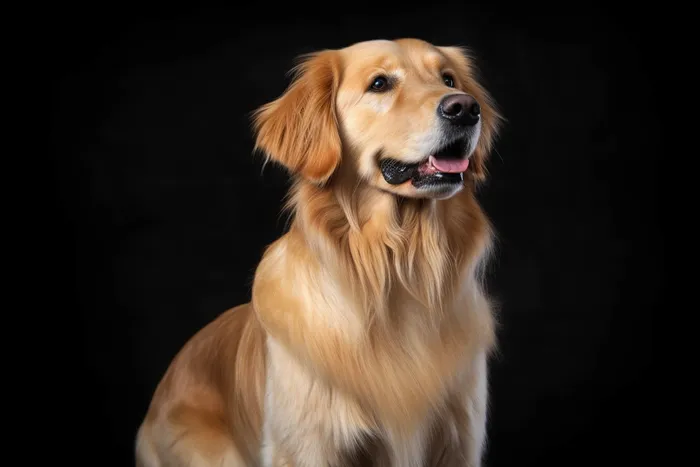 一只赛级金毛宠物狗黑色背景摄影图