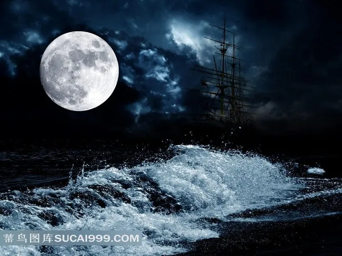 海水月亮傍晚美景风景图片