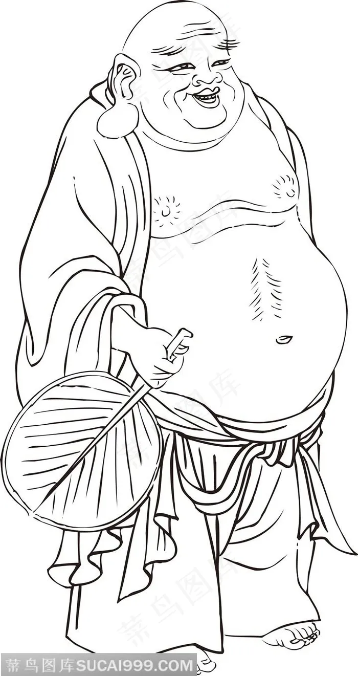 弥勒僧人手绘线描108罗汉矢量PNG绘画图片