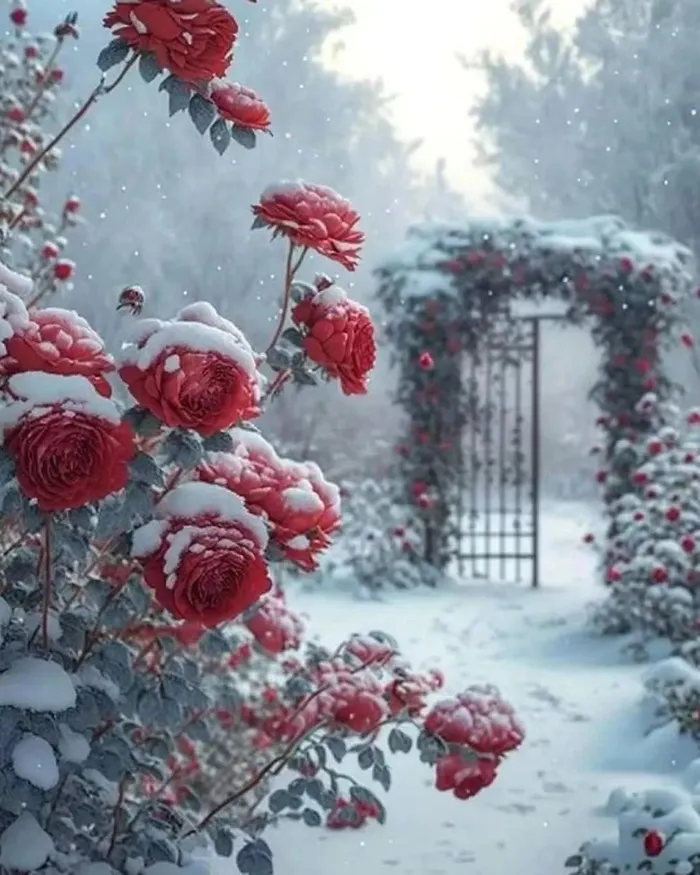 玫瑰雪景图